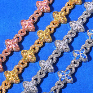 Iced Out Clover <b>Cuban</b> <b>Link</b> Bracelet VVS 925 Sterling <b>Silver</b> Miami Curb Chunky Quatrefoil Interlocking <b>Chain</b> GRA Certified - Product Image 4