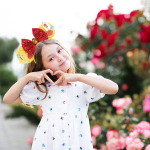 عصابة رأس على شكل آذان ميكي ماوس بأسلوب أوروبي-أمريكي للحفلات، مع زهرة حمراء وفيونكة ترتر، إكسسوار شعر للجنسين - Product Image 2