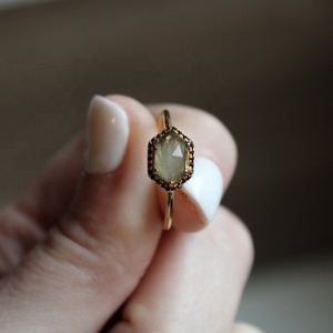 Handmade Quartz Vintage Female Wedding <strong>Rings</strong> Silver 925 Women Diamond Hexagon Natural <strong>Labradorite</strong> <strong>Ring</strong> - Product Image 3