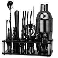 Kit de Barman Professionnel Écologique et Moderne : Outils de Bar, Accessoires de Bar, Jigger, Shaker à Cocktails, Support en Bois, Acier Inoxydable