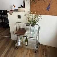 Chariot de service moderne en acier inoxydable de haute qualité, pliable, avec plateau en verre, table d'appoint de luxe pour salle à manger, salon, chambre à coucher, étagère de rangement