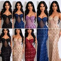 Robes de soirée luxueuses à sequins, épaules dénudées et dos nu pour femmes, robes de fête élégantes sans manches