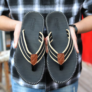 Nieuwe Strandstreep Heren Flip Flop, Mode Zwarte Zomer Sandalen Antislip Stof Rubber Ademende Pantoffel Voor Heren - Product Image 5