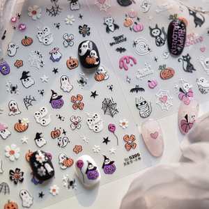 Adesivi per Unghie 5D Halloween 6*8cm, Decorazioni con Testa di Zucca in Rilievo, Adesivi Gotici con Fantasmi, Teschi e Ragni, Decalcomanie per Tatuaggi - Product Image 3