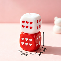 Dés de jeu miniatures en acrylique de 2,5 cm, dés à points en forme de cœur OEM, cube carré de 25 mm, différentes couleurs disponibles et taille personnalisée