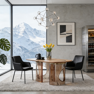 Mesa de Comedor de Lujo con Cubierta de Madera y Base de Resina de Vidrio Transparente, Muebles Modernos Minimalistas para Hogar y Restaurantes de Alta Gama - Product Image 1