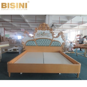 Splendide maison royale de style baroque français fabriqué à la main fleur bois sculpté coquille parquet lit double ensemble de lit chambre de mariage - Product Image 2