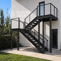 Escalier extérieur en acier sur mesure de luxe pour la maison, fabrication architecturale, échantillon approuvé