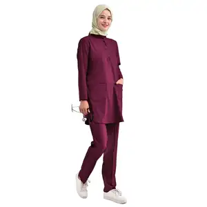Custom Private Logo Ridiculously Soft Design Nurs Mandarin Collar Long Sleeve Islamic Women Medical Scrubs Uniforms For Muslim