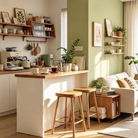 Meuble de bar à café moderne sur mesure, îlot de cuisine autoportant pour salon avec étagères de présentation et rangement en bois