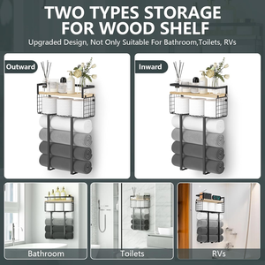 CF <span class=keywords><strong>madera</strong></span> Acero inoxidable cocina <span class=keywords><strong>baño</strong></span> accesorios almacenamiento papel toallero estante toallero barras montado en la pared <span class=keywords><strong>para</strong></span> el <span class=keywords><strong>baño</strong></span> - Product Image 4