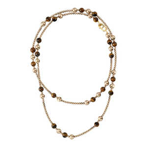 Collier de perles pour femmes WENCHI, automne-hiver, perles de œil de tigre, longue chaîne de pull, style classique, religieux, mignon, 450g - Product Image 2