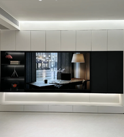 Lemari Dinding TV Modern, Lampu LED Strip & Penyimpanan Tersembunyi Multifungsi, Ukuran Kustom OEM untuk Proyek Dekorasi Rumah