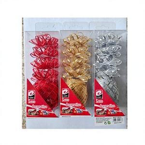 Lazo Decorativo ERP 1 Pallina 4 Fiori in Chiffon Oro Argento Rosso Misto Confezione da 12 Decorazioni Natalizie 12073 Ingrosso - Product Image 2
