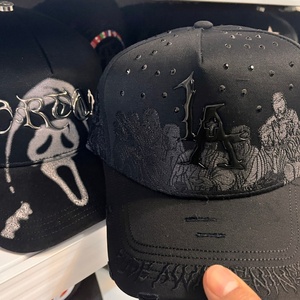 Gorra de béisbol de 5 paneles con visera curva de gamuza, bordado de diamantes de imitación y logotipo metálico al por mayor - The Rude Awakening - Product Image 2