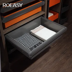 ROEASY Factory Seller Wardrobe Closet Frame with soft-closing slide Gun color side basket