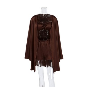 Ensemble de pyjama trois pièces SMOOTH pour femmes, sous-vêtements et shorts à manches longues marron printemps/été pour la maison - Product Image 5