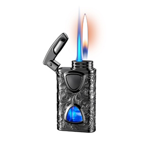 Briquet torche à double <span class=keywords><strong>flamme</strong></span> gaufré à commande vocale, corps métallique à <span class=keywords><strong>flamme</strong></span> douce avec fenêtre de niveau de gaz visible, cadeau d'affaires idéal pour hommes - Product Image 6