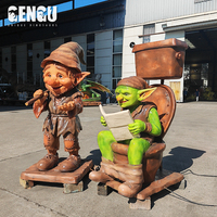 Troll Animatrónico Realista en el Inodoro, Figura Divertida en Movimiento, Estatua de Gnomo/Elfo de Fibra de Vidrio, Atracción para Parques de Halloween