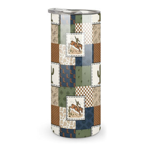 Gobelet isotherme personnalisé en acier inoxydable de 20 oz, motif patchwork western, avec paille et couvercle, pour café et voyage - Product Image 5