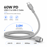 Câble de charge rapide USB-C vers USB-C 2M 60W 3A en nylon tressé, câble de chargeur Type C pour smartphone, tablette, batterie externe