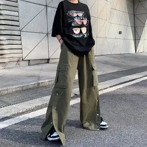 थोक कस्टम Streetwear पक्ष जेब के साथ कार्गो जॉगर्स पैंट पतलून बटन के साथ खेल लंबे पैंट