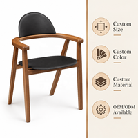 Fauteuil de salle à manger en bois de noyer massif, chaise d'appoint incurvée de style Japandi avec siège rembourré en cuir pour cuisine, salle à manger et café