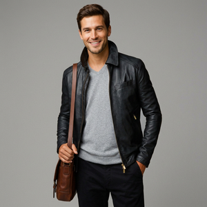 Chaqueta de Cuero Genuino de Piel de Vaca Personalizada de Fábrica, Chaqueta de Motero con Cuello Clásico para Hombre, Estilo Nuevo de Primavera y Otoño - Product Image 1