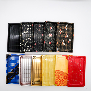 OEM ODM japanese denmark black disposable to go takeaway plastic packaging sushi container box platters trays with lid
