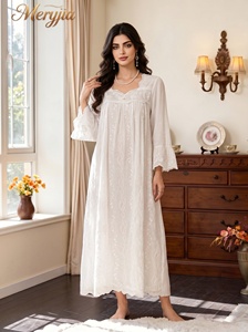 Camisola de Noite Feminina Casual Tamanho Regular em Algodão Viscose Crochê Respirável de Secagem Rápida com Manga Curta e Cordão ODM - Product Image 2