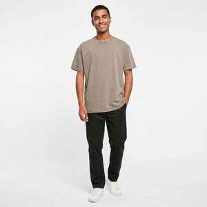 T-shirts pour hommes en coton 100% respirant, coupe classique, délavés à l'acide, effet usé, couleur unie, vintage, vierges - Product Image 1