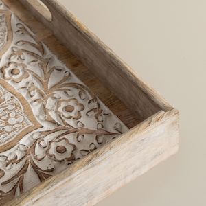 Plateau de service en bois artisanal indien, écologique, avec un design carré classique, pour un usage quotidien et pour offrir en cadeau - Product Image 1