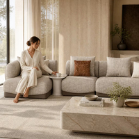 Ensemble de canapés modulaires modernes en tissu avec accoudoirs larges arrondis, design tissé texturé, table d'appoint assortie pour salon de villa - Causeuse