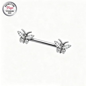Anneau de <span class=keywords><strong>téton</strong></span> sexy Freya, bijoux de <span class=keywords><strong>piercing</strong></span> personnalisés pour le <span class=keywords><strong>téton</strong></span>, étanche, en titane G23, papillon, zircon, fleur, bijoux de corps tendance - Product Image 2