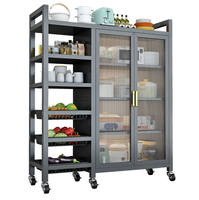 Meuble de rangement de cuisine 3/4 niveaux avec portes, support pour micro-ondes, étagère utilitaire rotative avec paniers et étagères