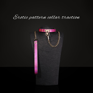 <strong>Adult</strong> SM Leather <strong>Collar</strong> with Traction Metal Chain for Women Sexy Slave BDSM Leather Choker Necklace - Product Image 2