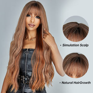 Véritable <span class=keywords><strong>Action</strong></span> Photo Brun Rouge Ombre Vague <span class=keywords><strong>Perruque</strong></span> Cheveux Bouclés Frange Mat Haute Densité Résistant À La Chaleur Fibre Layered <span class=keywords><strong>Perruque</strong></span> Rayée - Product Image 3