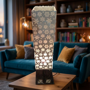 Lámpara de Pie Moderna IQBAL COLLECTION con Patrón de Copo de Nieve, Pantalla Cilíndrica Blanca, LED E27, Luz Blanca Fría 2700K, Luz Cálida Suave - Product Image 2