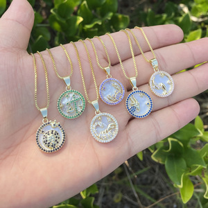 2025 Nueva cadena de caja de oro de 18K de alta calidad con collar de Zodiaco pavimentado de circón colorido, gargantilla de cadena de oro, collares de astrología - Product Image 3