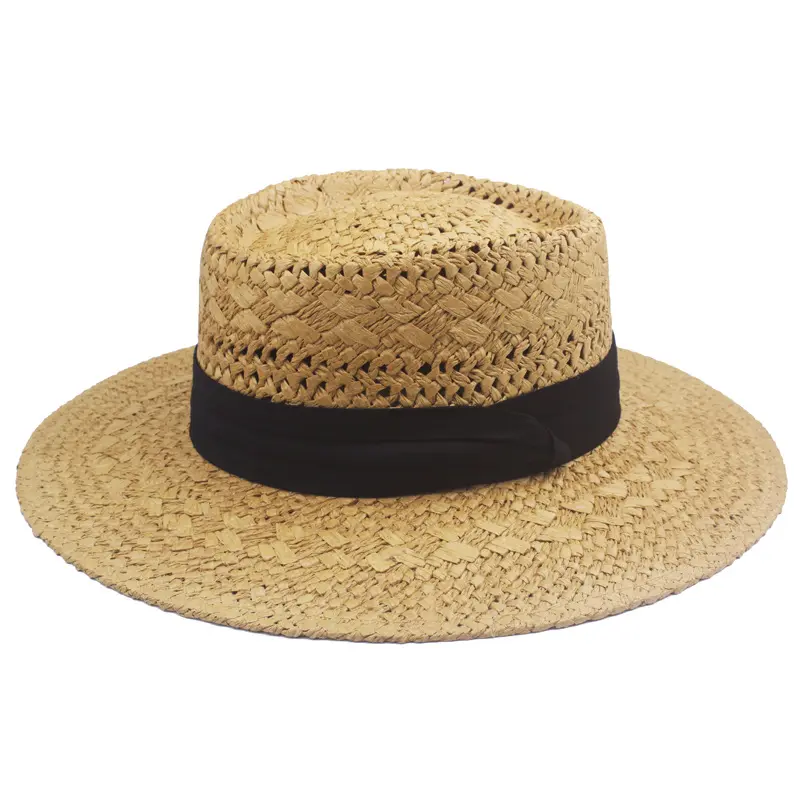 Çin hasır şapkalar resmi düz üst kadınlar yaz sonbahar açık güneş koruma büyük ağız vintage plaj fransız hasır şapka yetişkinler için