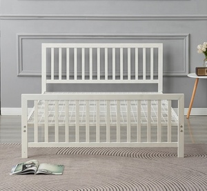Camera da letto mobili polvere rivestito telaio in ferro con <span class=keywords><strong>maglia</strong></span> <span class=keywords><strong>metallica</strong></span> colore bianco doppio regina king size piattaforma in metallo ferro telaio del letto - Product Image 1