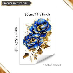 Autocollants muraux en feuille d'or rose bleu pour la décoration de la maison, décor floral romantique pour la chambre à coucher et le salon - Product Image 6