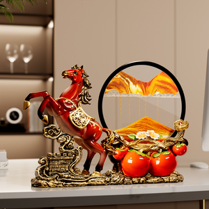 Statue décorative Cheval en sable mouvant avec kaki pour le succès, décoration de salon, cadeau de pendaison de crémaillère - Product Image 3