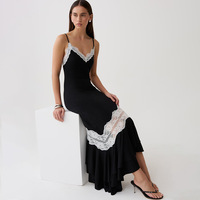 Robe longue asymétrique pour femme avec dentelle, bretelles spaghetti et volants, tenue de soirée sexy, sur mesure OEM 2026