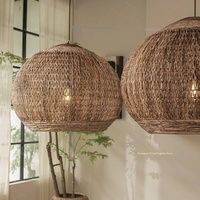 Lustre vintage en rotin tressé de style Wabi-sabi japonais pour restaurants, salons de thé zen, établissements culinaires d'Asie du Sud-Est