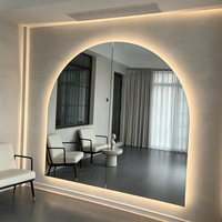 Miroir mural en verre à LED moderne avec design sans cadre, alimentation par prise, éclairage à 3 couleurs, variateur d'intensité, pour salle de sport, studio de yoga