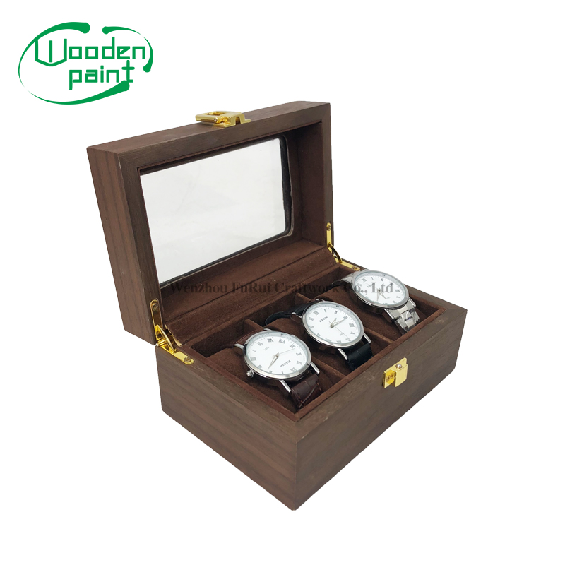 Оптовая продажа высокое качество и низкая цена sles сети переменного тока три 3 слота коричневый орехового дерева запасы Караульная будка стеклянный дисплей с плоским экраном Часы слот
