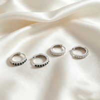 Boucles d'oreilles créoles coréennes en argent sterling S925, zircon noir, plaqué rhodium, tendance, personnalisées, pour mariage, cadeau, fête