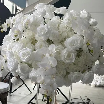 Decoración de boda, Bola de flor de Orquídea Rosa Blanca, bolas de flores artificiales, centros de mesa para decoración de fiesta de mesa de boda