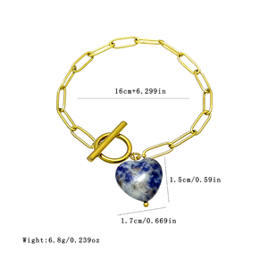 กำไลหินธรรมชาติรูปหัวใจปรับแต่งได้ สร้อยข้อมือสแตนเลสแบบโซ่คลิปหนีบกระดาษ สำหรับร้านบูติกและวันแม่ - Product Image 5